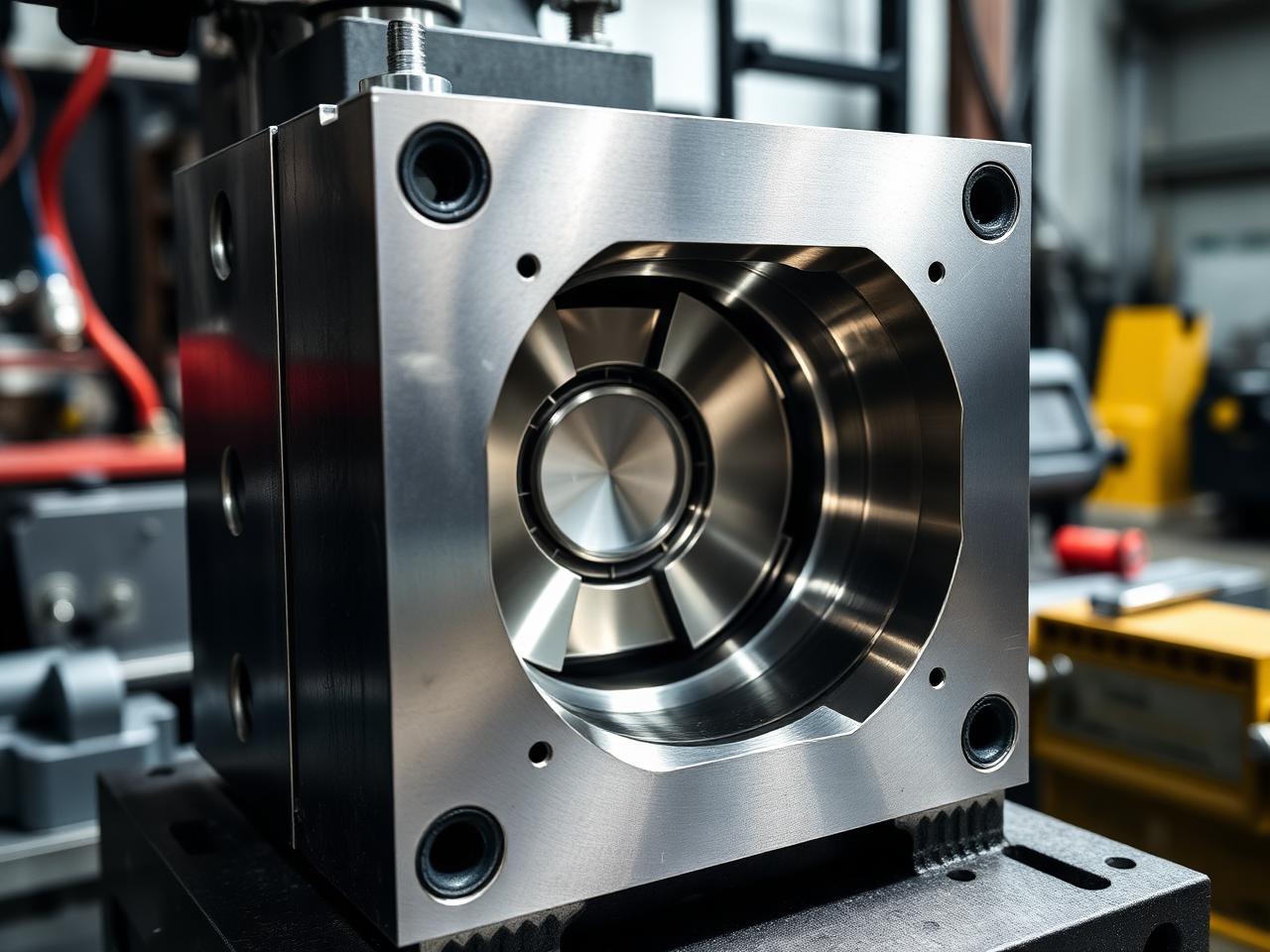 Precision injection mold on a machining bench in the VPI tool room